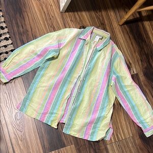 Colorful linen cotton Striped Button-Up Shirt
